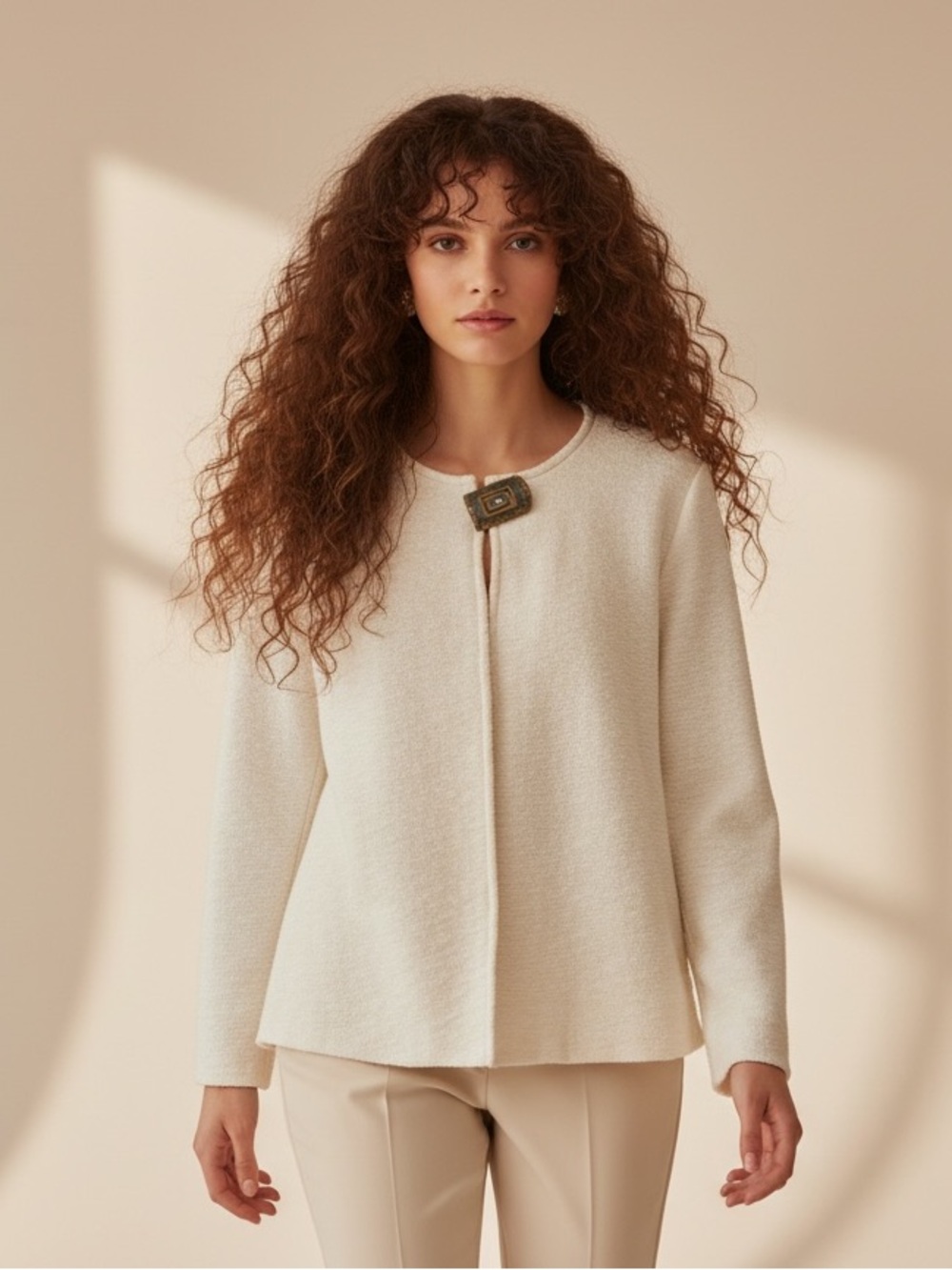 Willow Ivory Textured Long Sleeve Pullover Mid-Weight Neutral Size M